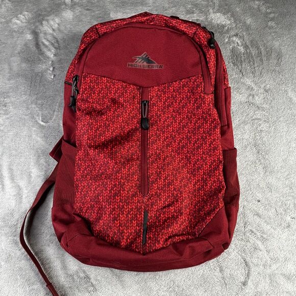 High Sierra Backpack Red Pattern Laptop Compartment School Travel Day Hike Bag - Picture 1 of 12